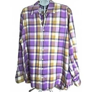 PETER MILLAR XL LONG SLEEVE BUTTON DOWN DRESS SHIRT 100%COTTON PURPLE PLAID NWOT